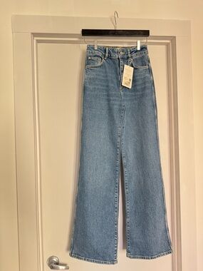 Sézane Light Blue Wide-Leg High Rise Jeans with Front Slit
